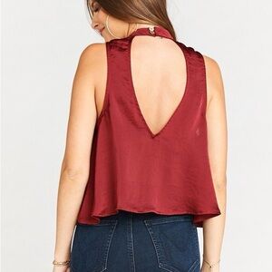 Show Me Your Mumu Casey Collar Top - Ruby Silky Satin, sheen Crop Top
